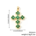 Exquisiter vergoldeter Kreuzanhänger mit sechs leuchtend grünen Kleeblatt-Edelsteinen - Dunkelgrüner Blütencluster Goldene Basis (P5216-9)
