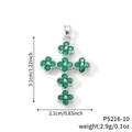 Silberne Kreuzkette mit grünem Kleeblatt-Zirkonia-Anhänger, 3.1cm Höhe und 2.1cm Breite - Dunkelgrüner Blütencluster Silberne Basis (P5216-10)
