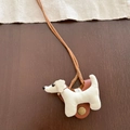 Collier porte-lunettes petit chien blanc mignon avec oreilles à carreaux et cordon - Style Chien Pur Blanc (15#)