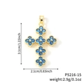 Goldener Kreuzanhänger mit himmelblauen Kristallblumen, Größe 3,1 cm x 2,1 cm - Hellblauer Blütencluster Goldene Basis (P5216-15)