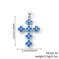 Silberne Kleeblatt-Kreuzkette mit blauen Zirkonia-Steinen in elegantem Anhängerdesign - Hellblauer Blütencluster Silberne Basis (P5216-16)
