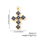 Kreativer Kreuzanhänger mit blauen Kleeblatt-Kristallen und vergoldetem Metall - Dunkelblauer Blütencluster Goldene Basis (P5216-17)