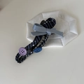 Blue ribbon bow hair clip with dark plaid fabric pattern for elegant hairstyles - Blue Bowknot Blue Purple Button Plaid Style (3#)