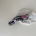 Detailed view of blue striped fabric hair clip with purple bow and pink bear accessory - Rose Red Bear Striped Style (5#)