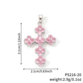 Kleeblatt-Kreuzanhänger mit rosa Edelstein in Silberoptik, Größe 3,1 cm x 2,1 cm - Rosa Blütencluster Silberne Basis (P5216-20)