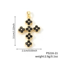 Kreuzanhänger mit schwarzen vierblättrigen Kleeblatt-Motiven und Goldperlenrand - Schwarzer Blütencluster Goldene Basis (P5216-21)
