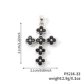 Silberne Kleeblatt-Kreuz-Halskette mit schwarzen Edelsteinen und genauen Maßen - Schwarzer Blütencluster Silberne Basis (P5216-22)