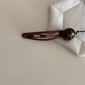 Vintage coffee brown teardrop hair clip with leopard print pearl bead ornament for women - Dark Leopard Ball Hair Clip