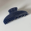 Große Haarklammer in Dunkelblau mit weißen Punkten und hochglänzendem Finish-Detail - Marineblau Polka Dot Bogen Haarklammer