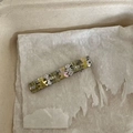 Plaid fabric hair clip featuring a light yellow resin butterfly and sparkling rhinestones - Yellow Crystal