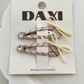 Pink checkered hair clips set with sparkling rhinestones and delicate cream bows - Champagne Fabric