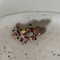 Detail of dog hair clip featuring leopard resin texture and colorful gemstone inlays - Leopard Puppy Hair Clip