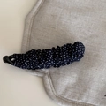 Navy blue polka dot pleated banana hair clip with secure plastic base for women - Navy Blue Polka Dot Banana Clip