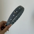 Detail of grey denim polka dot padded headband with silver rhinestone bow buckle - 6# Dark Gray White Polka Dot Headband