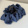 Denim blue bubble textured hair claw clip with pleated fabric for voluminous hair styles - 2# Dark Denim Pleated Claw Clip