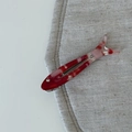 Cute acetate fish hair clip with marble texture and rhinestone eye for women - Red Textured