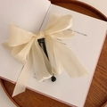 Elegant cream silk satin ribbon bow hair clip with a vintage French aesthetic - Satin Ribbon Bow Style / Off-White Chiffon Banana Clip