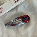 Barrette BB vintage à carreaux rouges avec bouton rouge et nœud bleu pour femmes - Style Nœud Rond Rouge