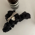 Pince à cheveux à pois avec nœud crème et grand cristal en forme de cœur brillant - Pince Coeur Cristal Mousseline à Pois Noir Blanc
