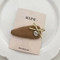 Barrette à cheveux marron en velours côtelé avec nœud doré et pendentif logo - Nœud Or en Velours Côtelé Café (6#)