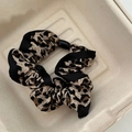 Leopard print scrunchie with black trim edge and elegant glossy buckle for women - Leopard Print (No. 7 Leopard Print Hair Tie)