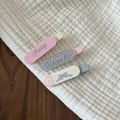 Ensemble de 3 barrettes à cheveux rose, bleu à carreaux et crème à pois stylés - Style Nœud à Pois Damier Rose (10#)