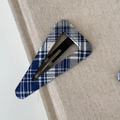 Blue and white plaid fabric triangle snap hair clip with a minimalist checkered pattern - Blue and White Stripes