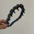 Handmade plaid fabric headband with non-slip teeth in red blue and yellow patterns - Ginger Blue Wrapped Headband