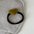 Korean style mustard yellow flocked heart hair tie with black double elastic bands - Ginger Yellow