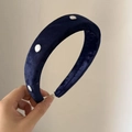 Navy blue velvet polka dot headband for women with a vintage padded high-top design - Blue