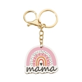 Regenboog mama sleutelhanger met roze golven en hartbedeltje op een gouden metalen ring - Roze Oranje Hart Regenboog (1)