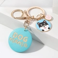 Detail von DOG MAMA Haustier-Schlüsselanhänger mit Husky-Anhänger und rosa Emaille-M - Blau
