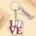 Portachiavi in legno a tema baseball con ciondoli LOVE e anello in metallo argentato - Baseball Bianco