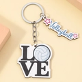Portachiavi da pallavolo in legno con scritte artistiche LOVE e ciondolo sportivo - Pallavolo