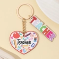 Llavero arcoíris TEACHER con colgante de acrílico en forma de corazón para regalo docente - Corazón