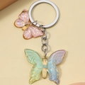 Creative gradient resin butterfly keychain with gold foil flakes and silver metal ring - Gradient