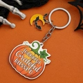 Halloween pumpkin keychain with thankful message and crescent moon bat charm details - Style 5