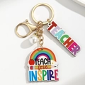 Wooden Teacher appreciation keychain with rainbow letters, pencil design, and pearl bead - Pencil Style (Style 6)