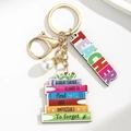 Llavero de madera para profesor con libros arcoíris y un colgante de perla blanca - Estilo Libros (Estilo 2)