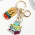 Detail of Mrs. Smith personalized keychain with pencil charm and decorative pearl tassel - Stationery Coffee Style (Style 6)