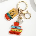 Acrylic school keychain with teacher name, books, apple charm and pearl detail - Subject Books Style (Style 5)
