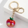 Creative colorful gradient apple keychain with gold clasp for handbags and car keys - Red