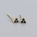 Minimalist gold trinity stud earrings with black zircons for a stylish stacked look - Black & Gold