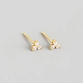 Pendientes de trébol minimalistas en oro con tres circonitas redondas brillantes - Dorado Circonita Blanca