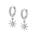 S925 silver north star hoop earrings featuring beaded design and sparkling white zircon - White Zirconia (Silver Tone)