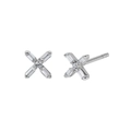 Minimalistische S925 Silber X-Ohrstecker mit Zirkonia im Baguette-Schliff besetzt - X-Form Baguette Zirkonia Stil / Silber