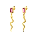 Vintage golden snake earrings with rectangle pink zircon stones and S925 silver needles - Rose Red