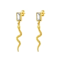 Elegant gold snake drop earrings with rectangular zircon and S925 silver needle - Clear White