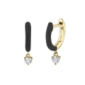 Golden hoop earrings with black enamel coating and clear round zircon charms - Gold Metal Black Enamel Single Zirconia Pendant (17)