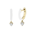 Elegant gold huggie earrings with white enamel finish and sparkling round zircon drops - Gold White Single Stone Style (LN0497-4)